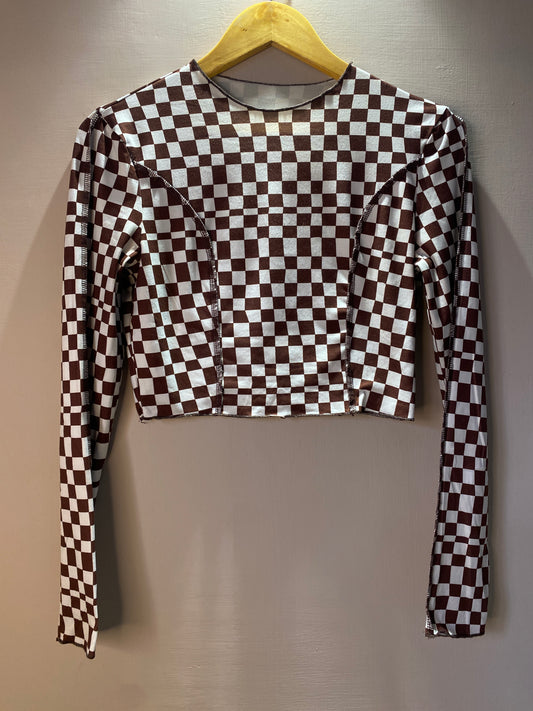 brown-and-white-checkered-crop-top