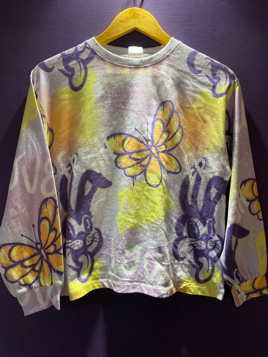 Medium Multicolor Butterfly and Bunny Graphic T-Shirt