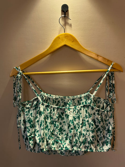 White crop top with a green floral print-13
