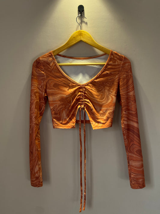 orange-marble-print-ruched-crop-top