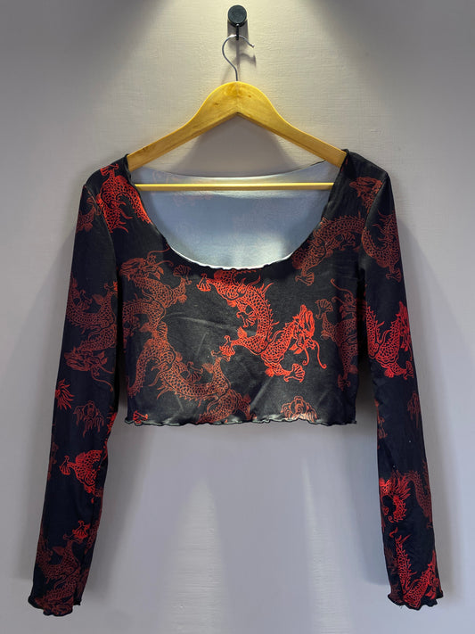 red-dragon-print-mesh-crop-top