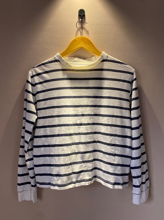 White and Navy Striped Long Sleeve Tee