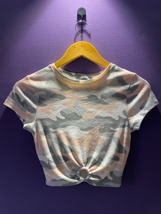 Camo Ring Front Crop Tee