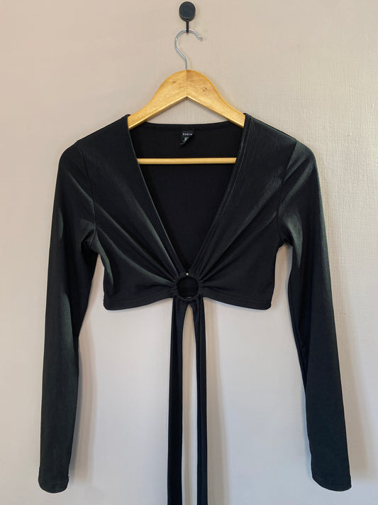 : shein-blue-ribbed-ruched-crop-top