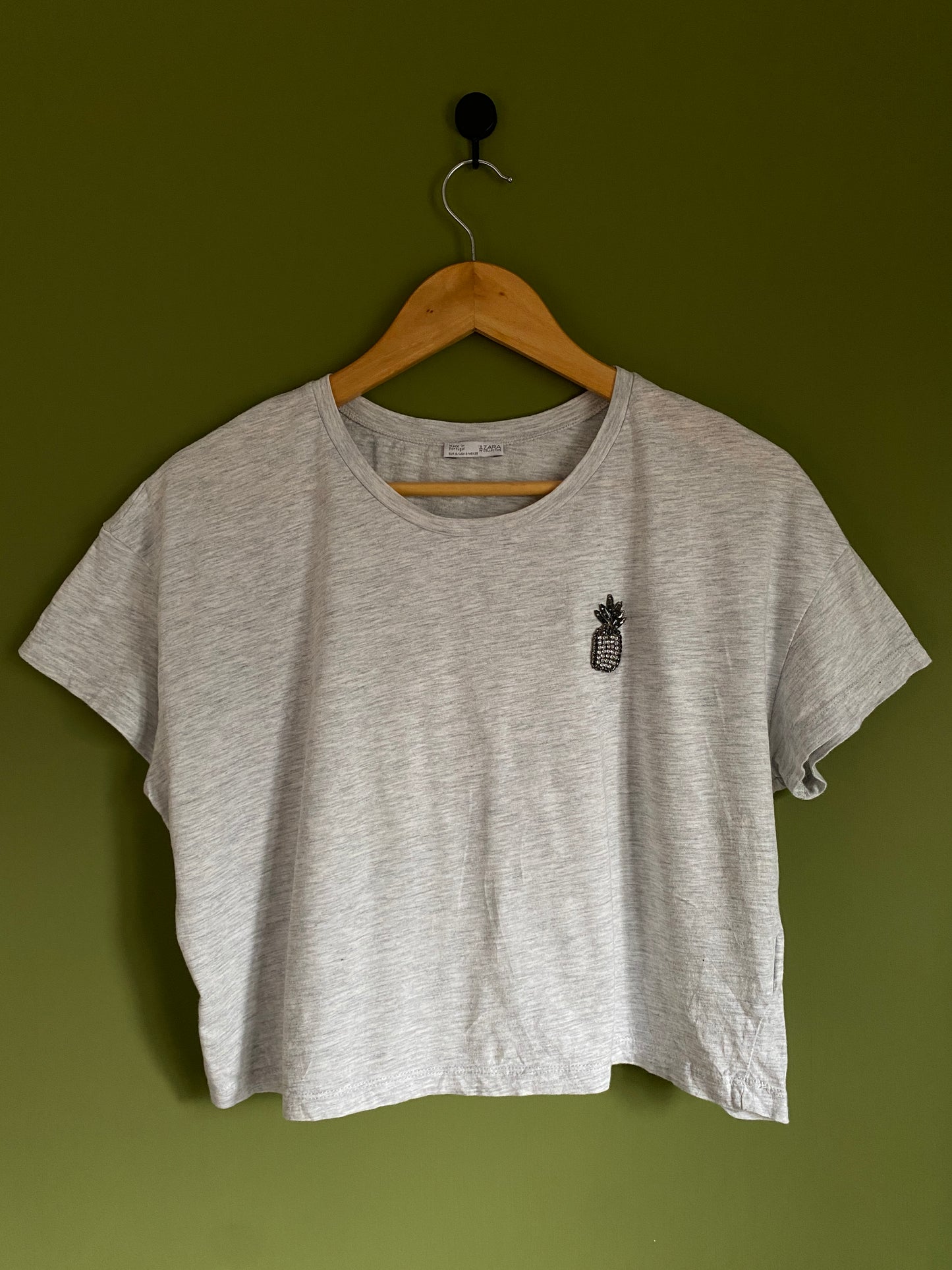 Grey Pineapple Embroidered Tee