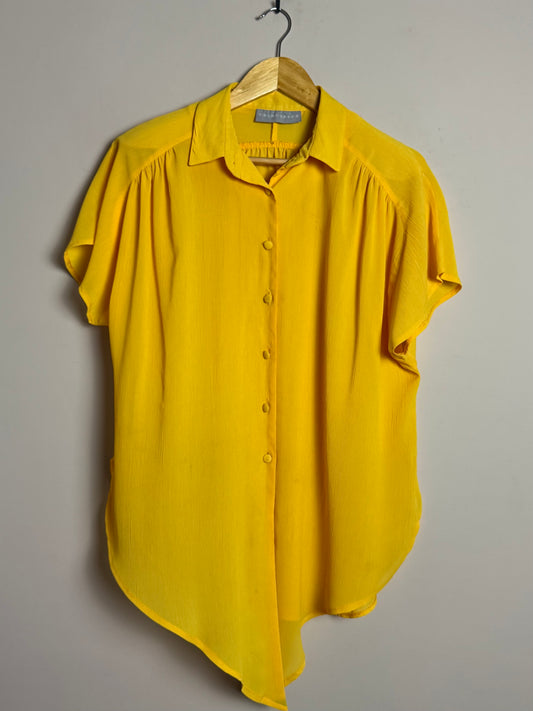 Yellow Short Sleeve Button Blouse