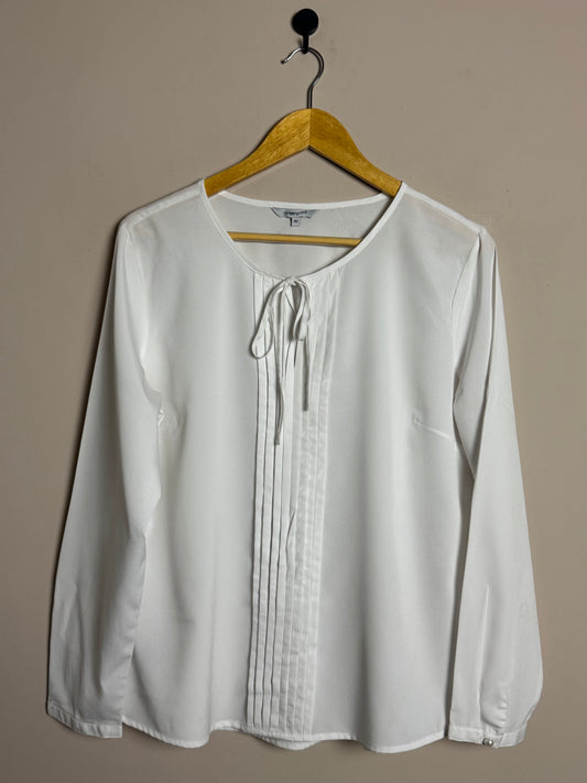 White Pleated Front Blouse