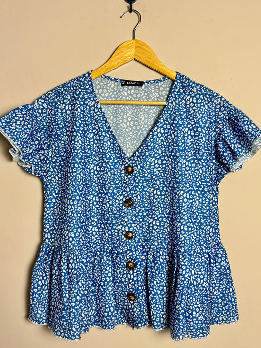 Blue Printed Peplum Top