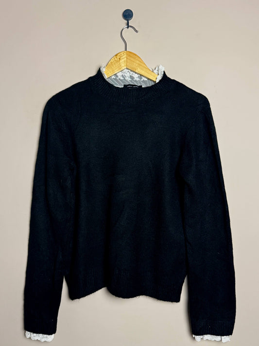 Black Lace Trim Sweater