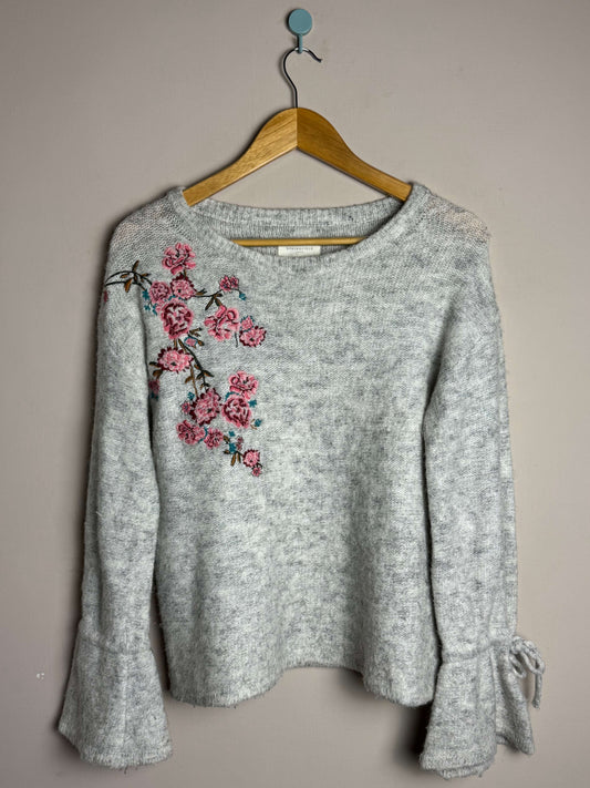 Grey Floral Embroidered Sweater