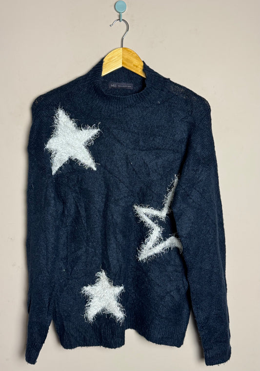 Navy Fuzzy Star Sweater