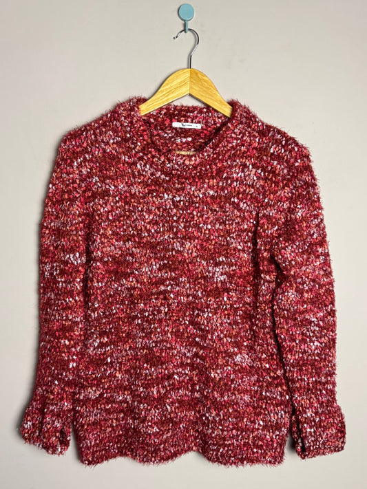 Red Multicolor Textured Sweater