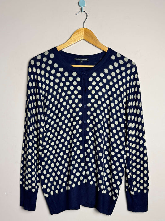 Navy Polka Dot Button Down Sweater