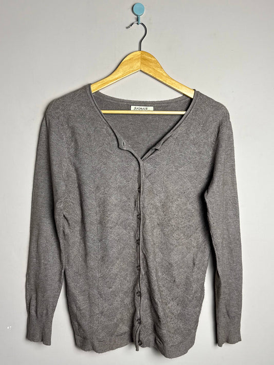 Gray Textured Button Down Sweater