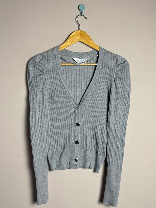Grey Ribbed Button Sweater