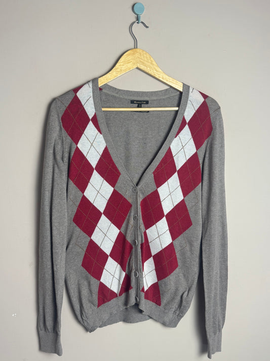 Grey Argyle Button Sweater