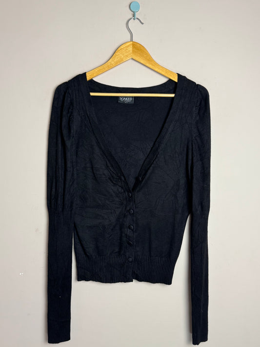 Black V-Neck Button Sweater