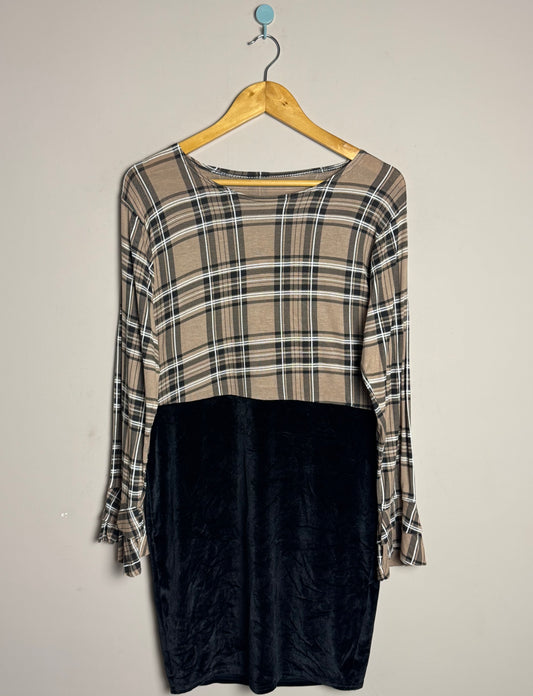 Plaid Velvet Contrast Frock