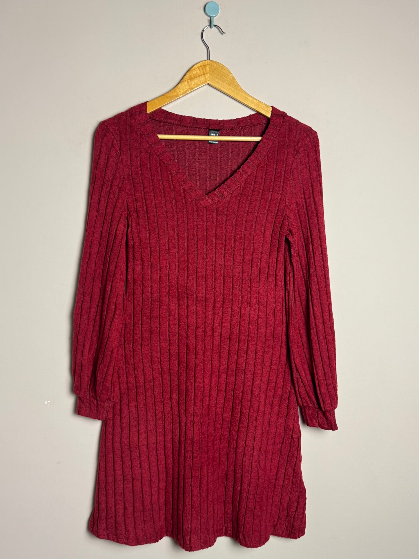 Maroon V-Neck Ribbed Frock