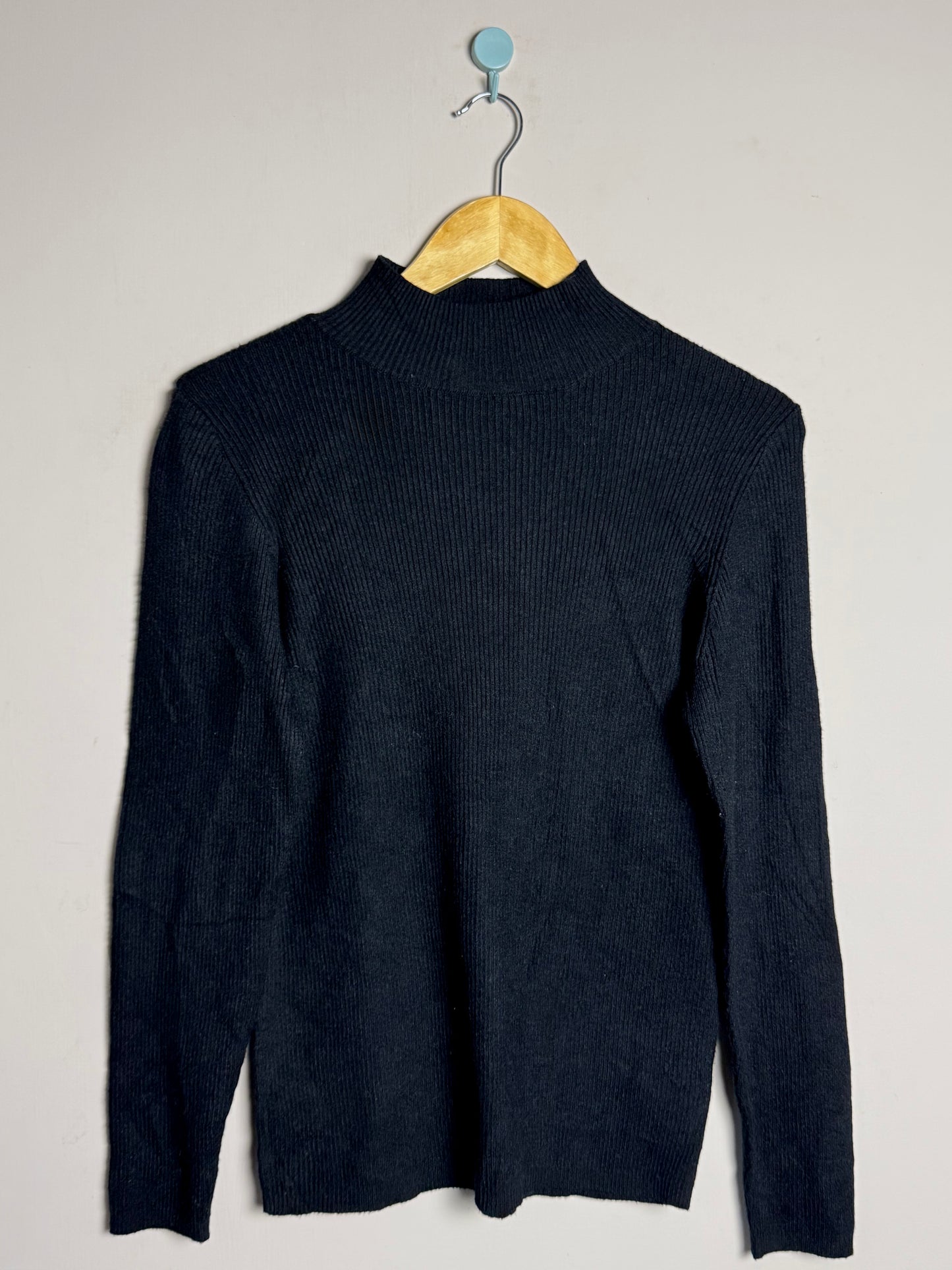 Black High Neck Ribbed Sweater Medium