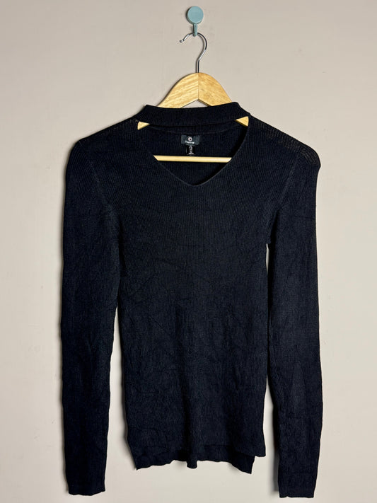 Black V-Neck Ribbed Sweater