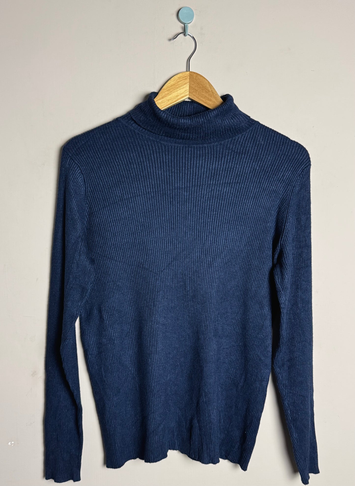 Navy Ribbed High Neck Sweater