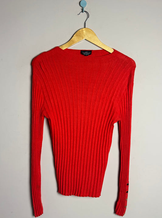 Red Ribbed High Neck Sweater