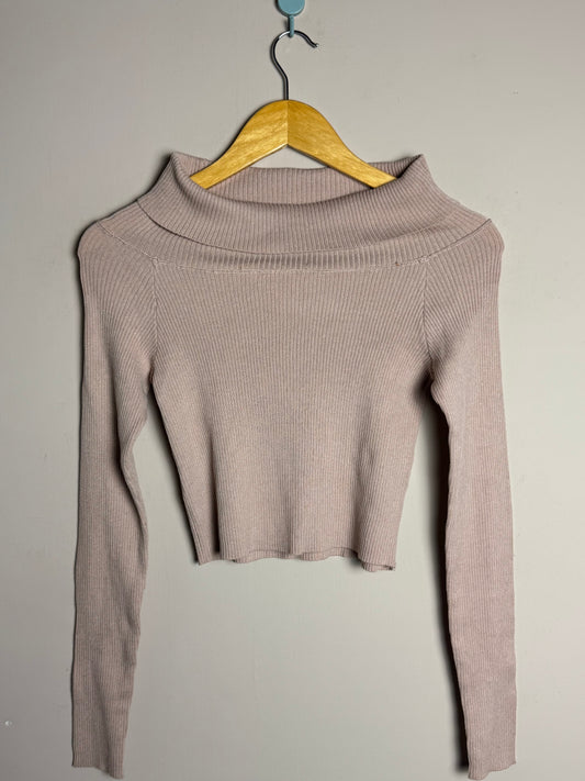 Taupe Cropped Ribbed Sweater