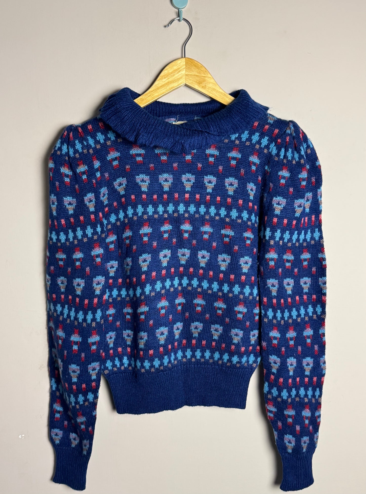 Blue Pattern High Neck Sweater