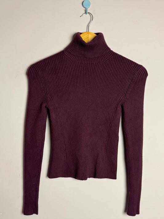 Burgundy Ribbed High Neck Sweater