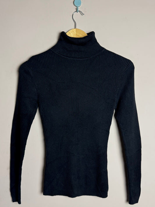 Black Ribbed High Neck Sweater