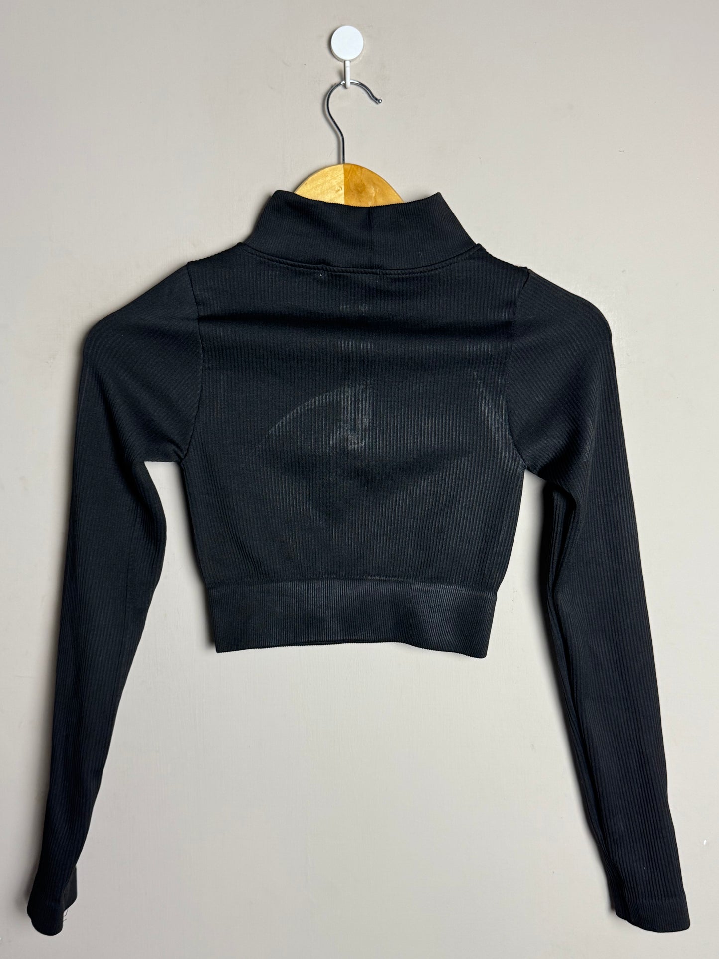 Black Ribbed Mockneck Crop Top