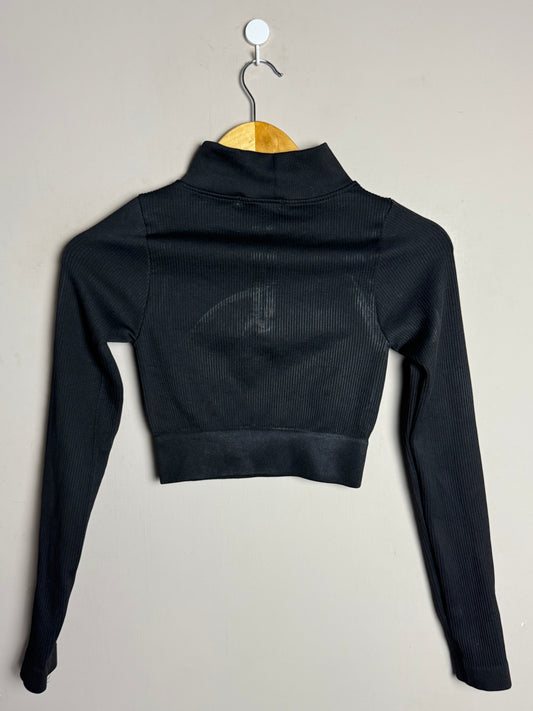 Black Ribbed Mockneck Crop Top