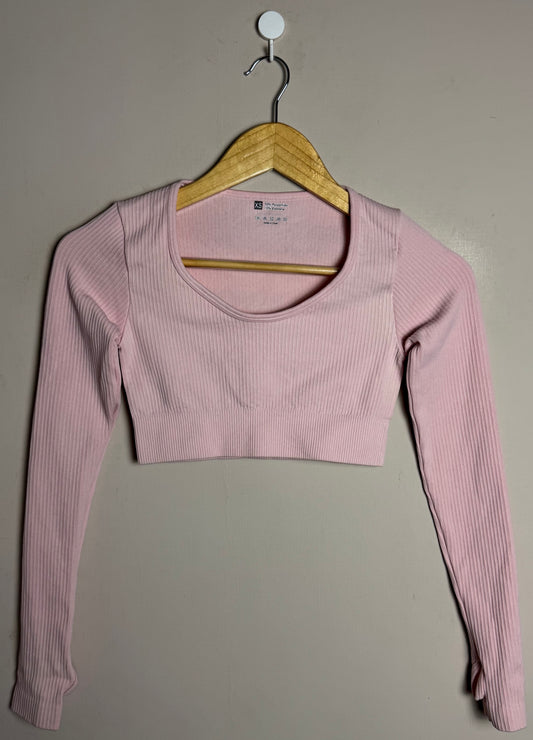 Light Pink Ribbed Long Sleeve Crop Top