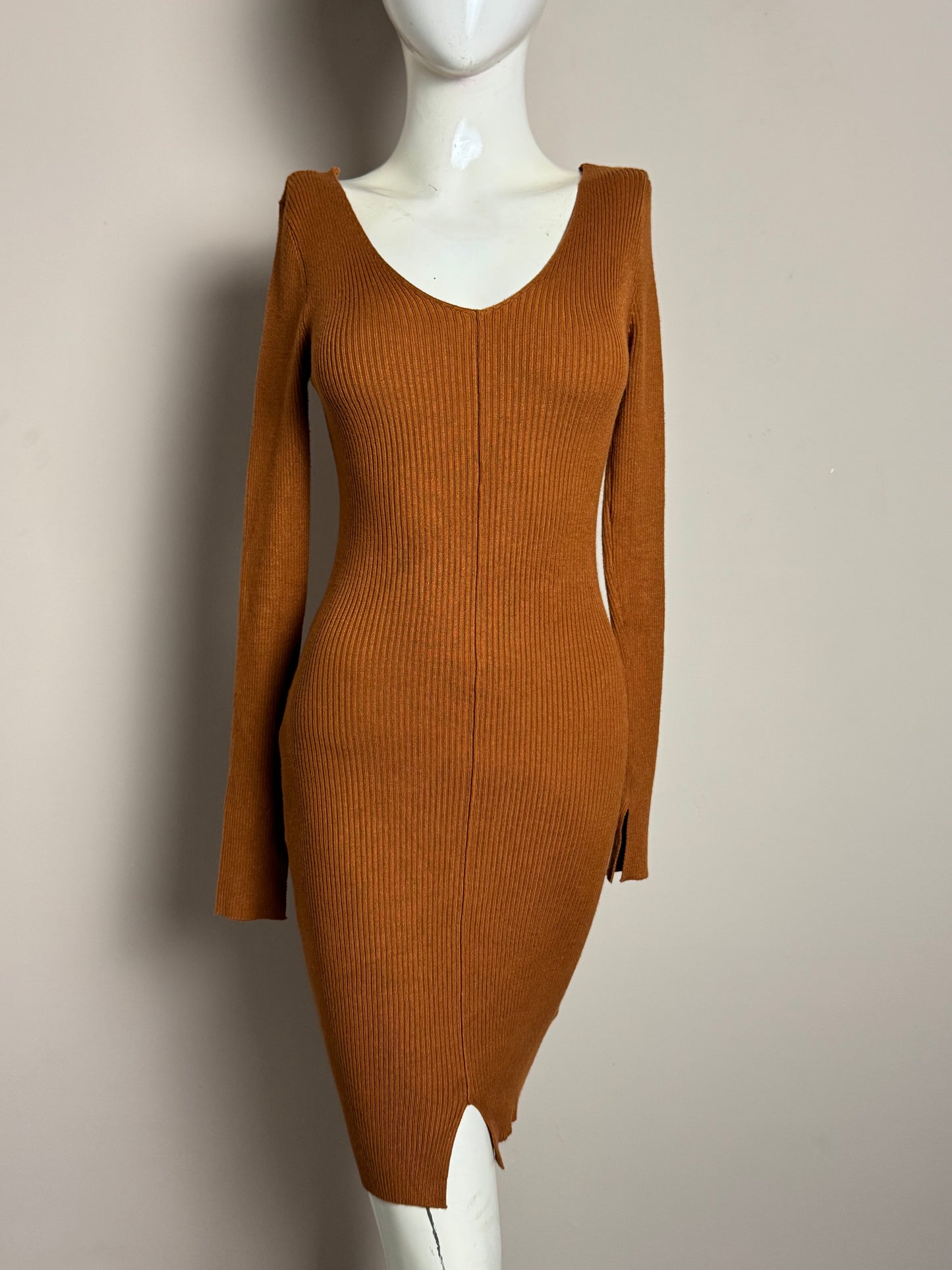 Rust Ribbed Bodycon Dress