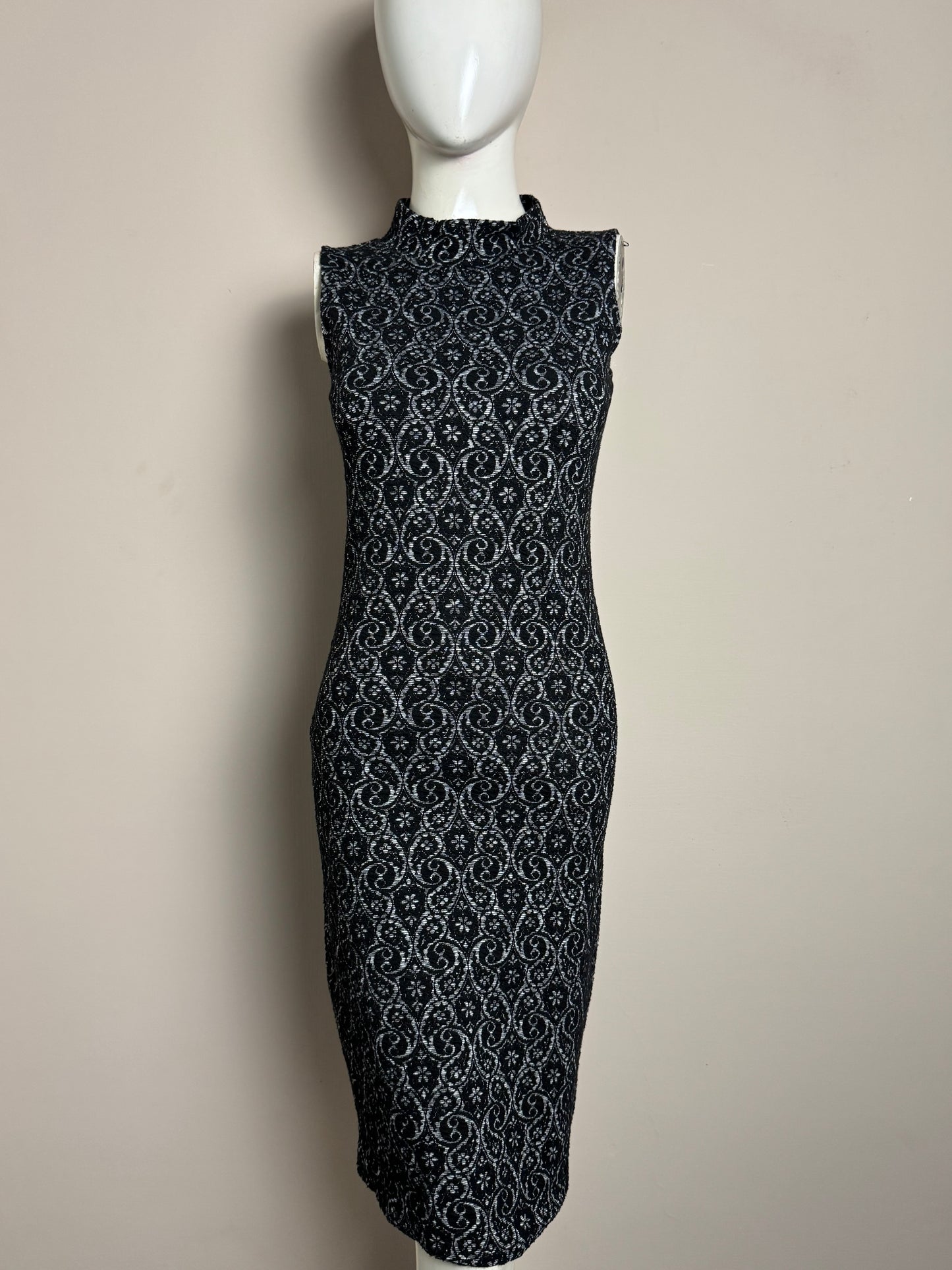 Black Patterned Sleeveless Bodycon Dress