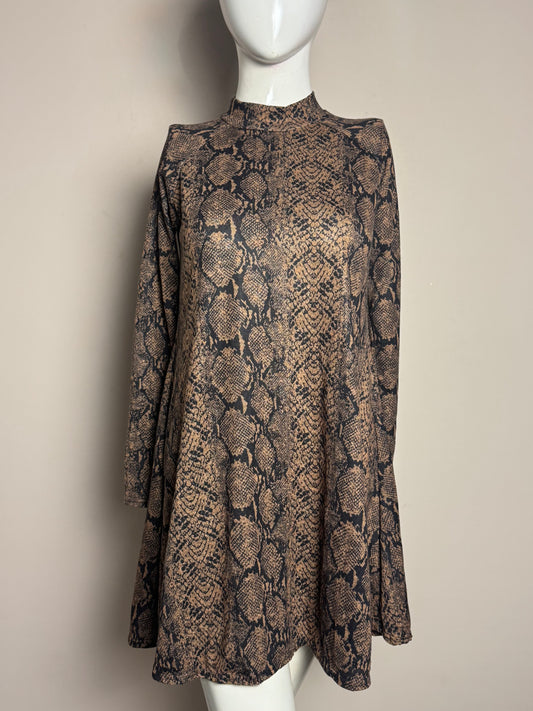 Brown Snake Print Flare Dress