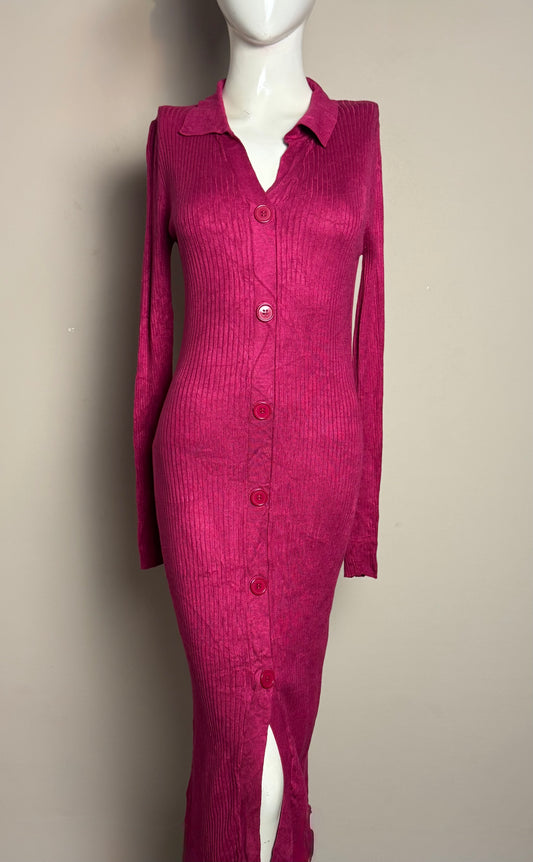 Magenta Button Down Knit Dress
