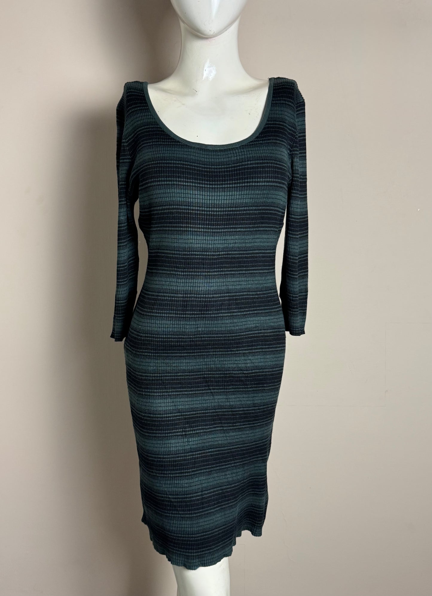 Teal Striped Long Sleeve Bodycon Dress