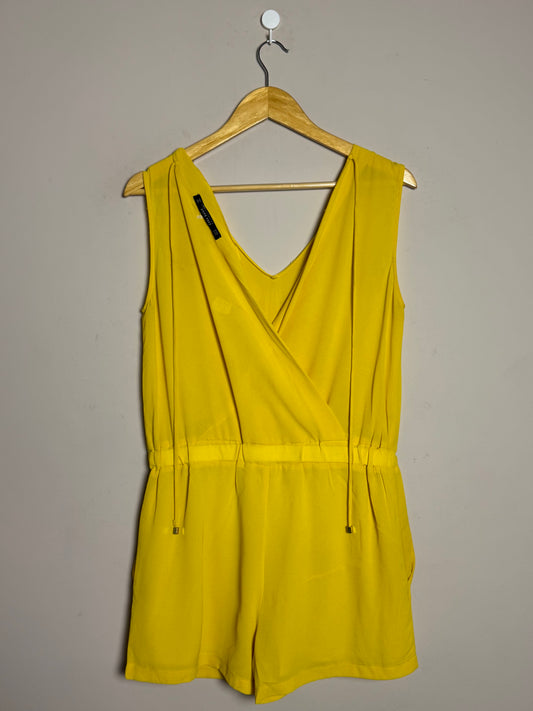 Yellow Sleeveless Wrap Romper