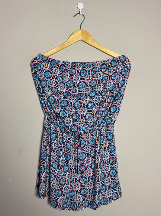 Blue Printed Off Shoulder Romper