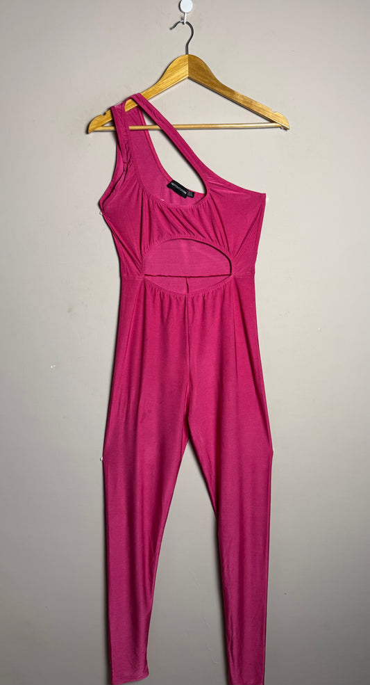Pink One-Shoulder Cutout Jumpsuit