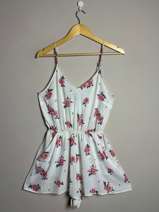 White Rose Print Romper