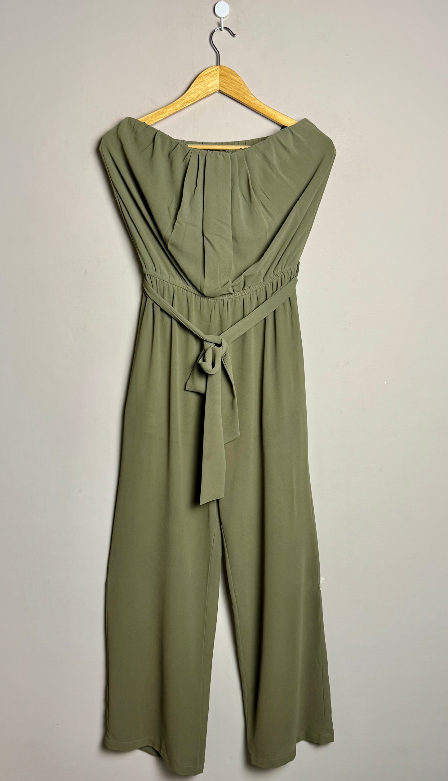 Olive Off-Shoulder Belted Jumpsuit