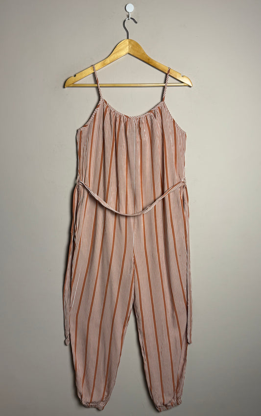 Brown and White Striped Jumpsuit