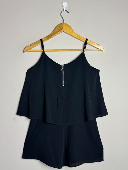 Black Zipper Layered Romper