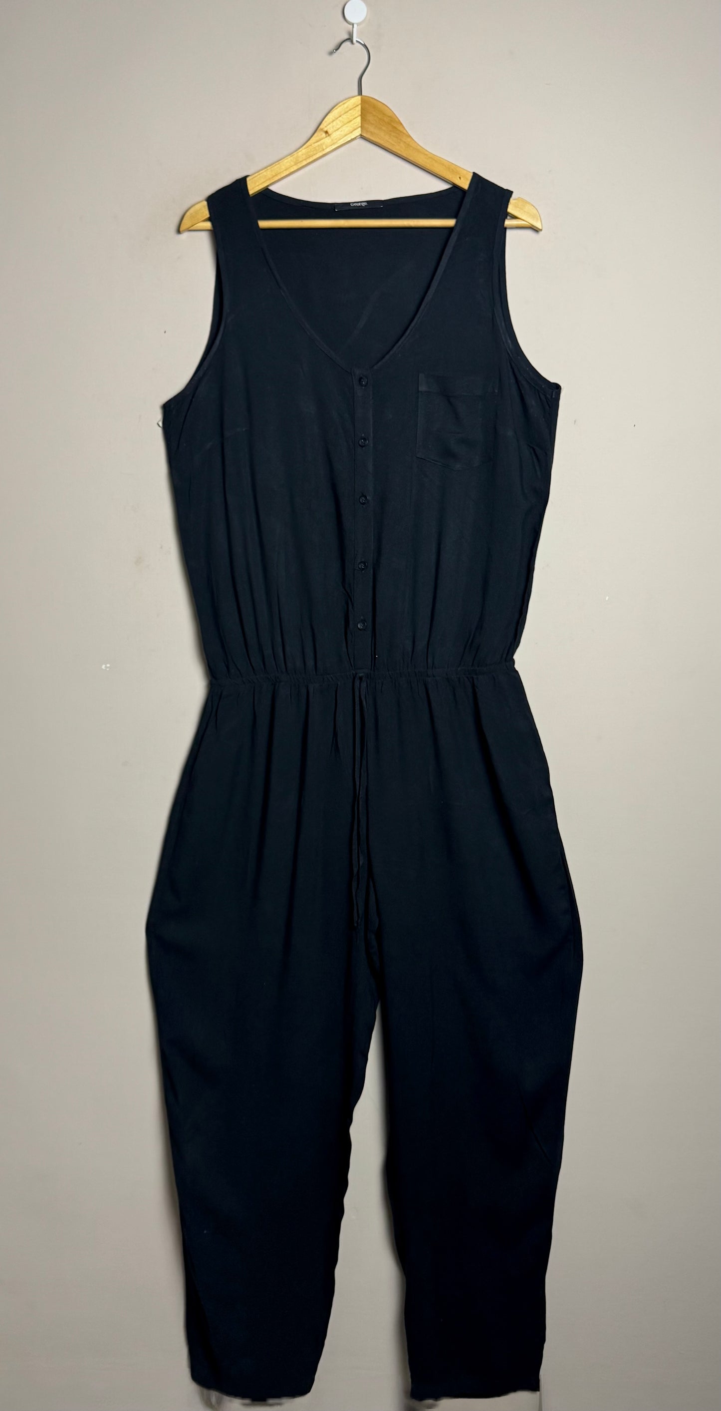 Black Buttoned Sleeveless Jumpsuit