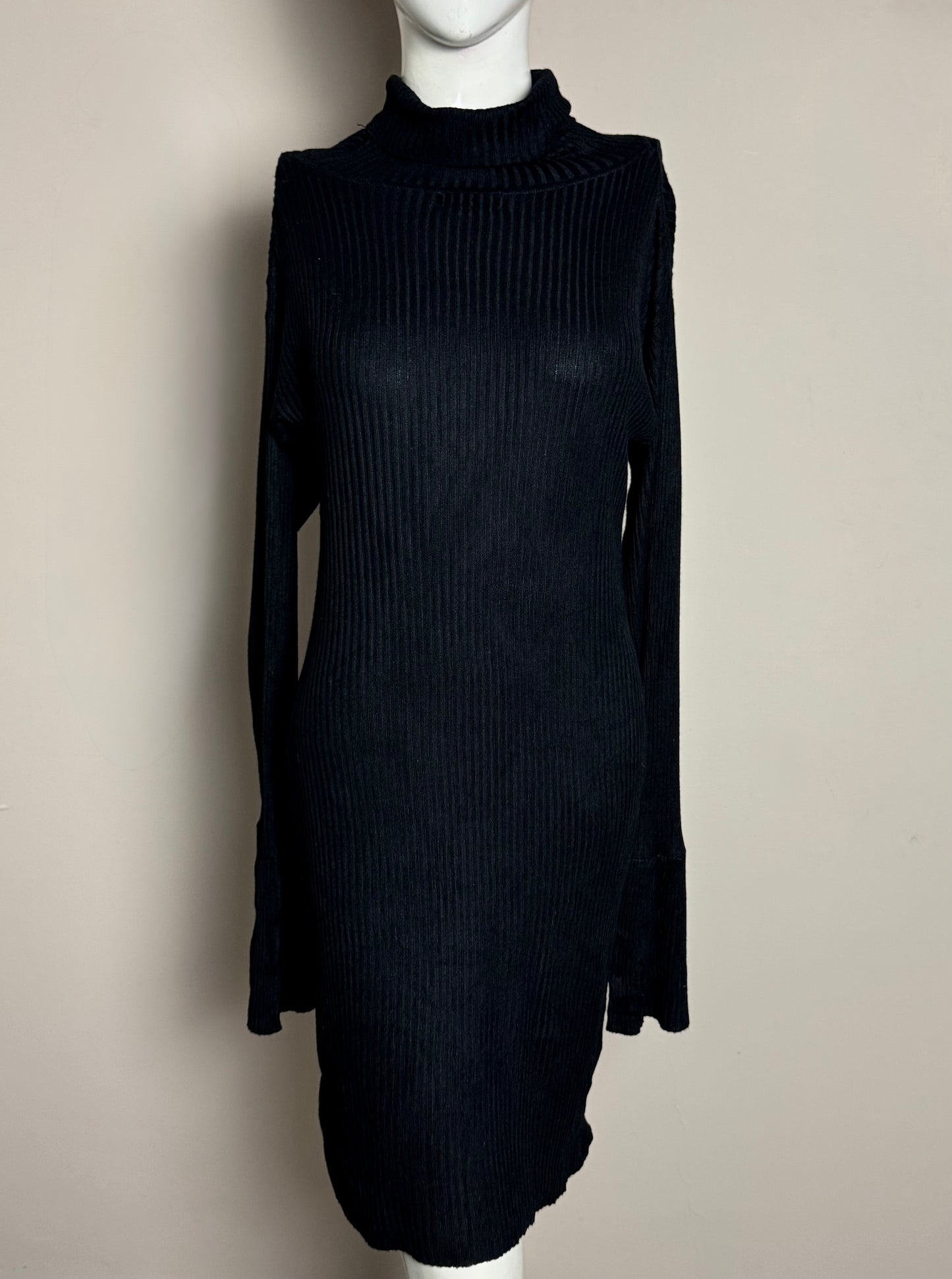 Black High Neck Ribbed Mini Dress