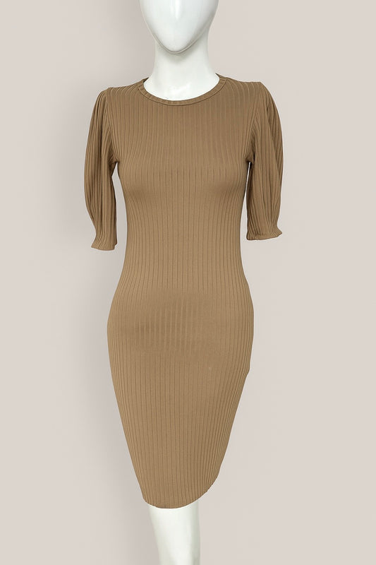 Mocha Half Sleeve Ribbed Bodycon Dress