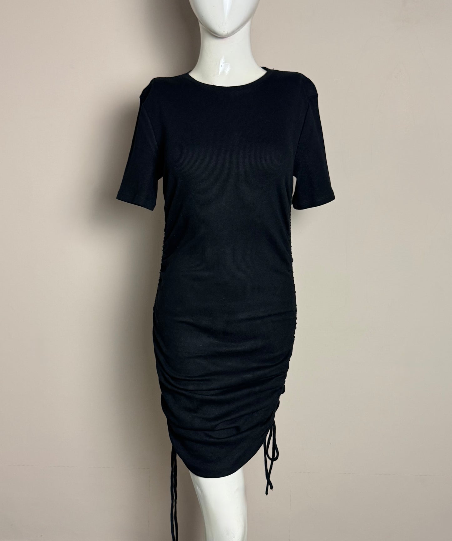 Black Short Sleeve Ruched Dress
